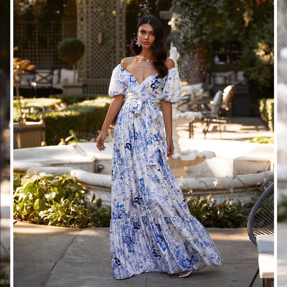 Alamour the label blue printed dress /gown